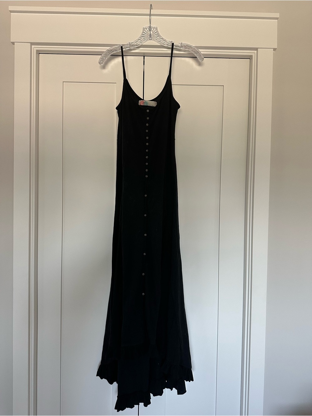Black Button-Front Maxi Cotton Dress